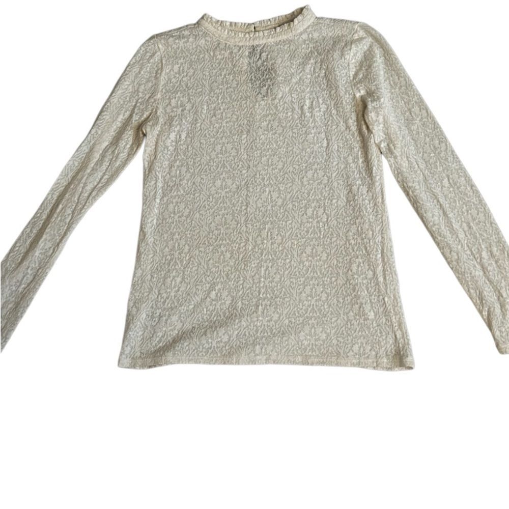 LOFT Cream lace Long Sleeve Mock Neck Shirt Size XS